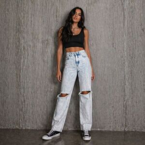 Adika White Acid Wash Destroyed High Rise Jeans Small Distressed 24/25